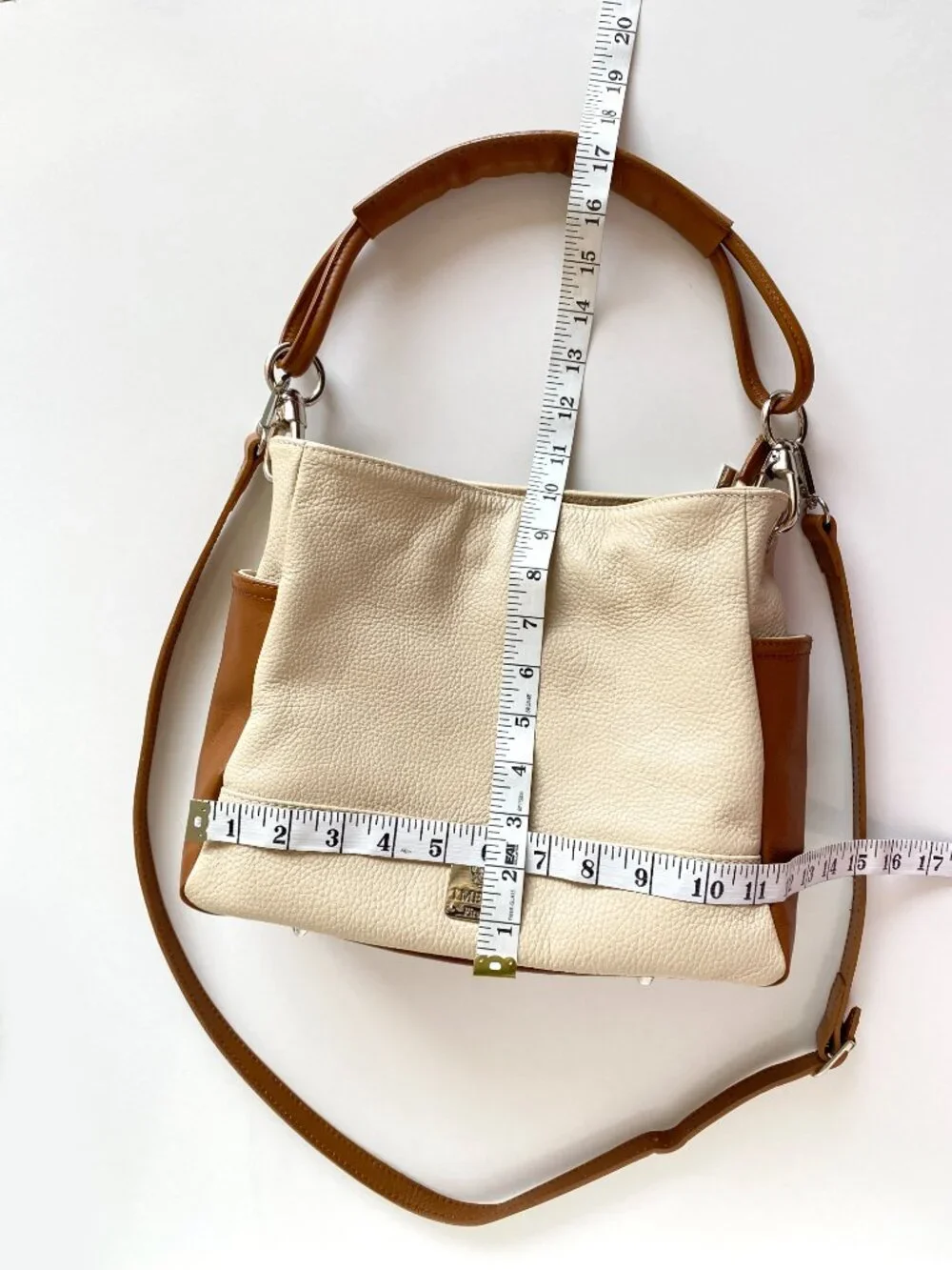 I Medici Firenze Leather Ivory Brown Convertible Hobo Shoulder Bag Made in Italy